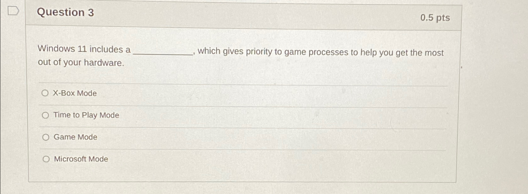 Question 3 0.5pts Windows 11 includes a which gives priority to