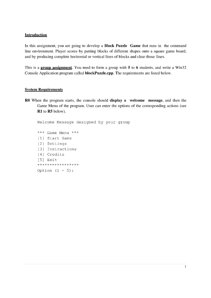  In this assignment, you are going to develop a Block Puzzle