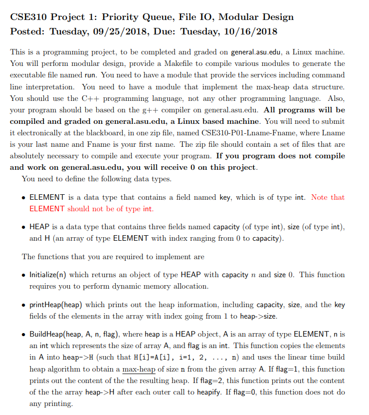 CSE 310 MAX HEAP CSE310 Project 1: Priority Queue, File IO, Modular