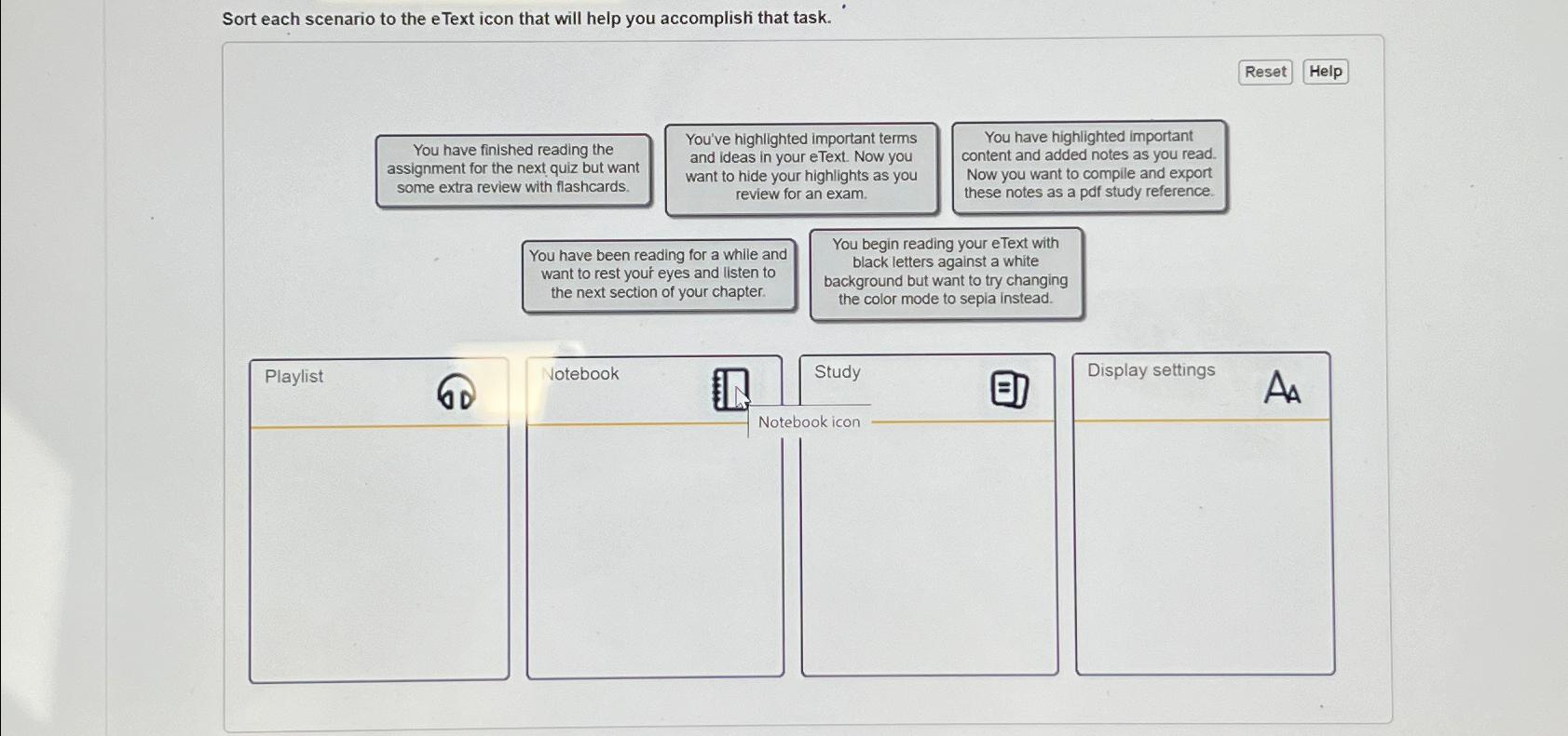  Sort each scenario to the e Text icon that will help