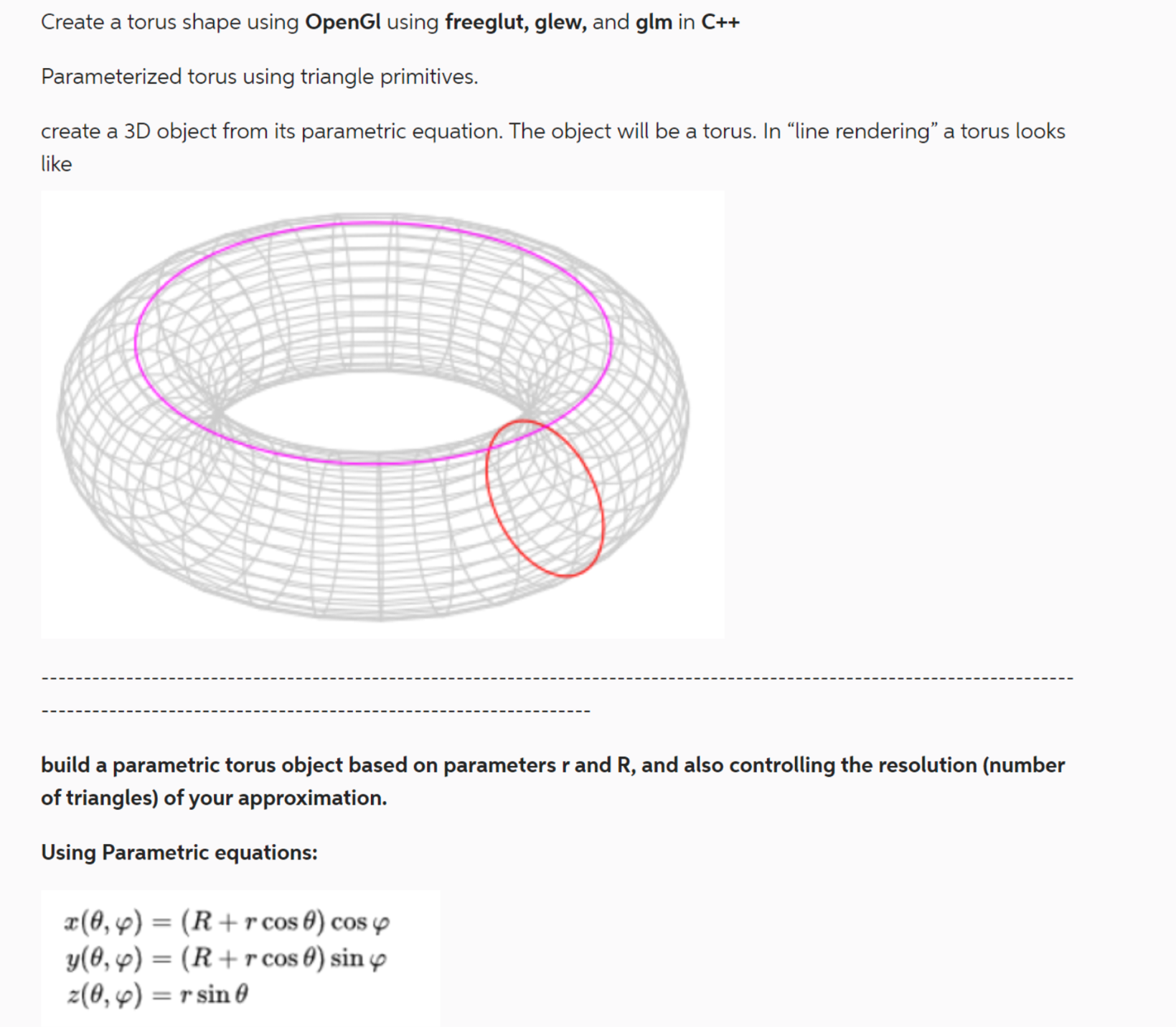  C++ code for OpenGL build a parametric torus object based on
