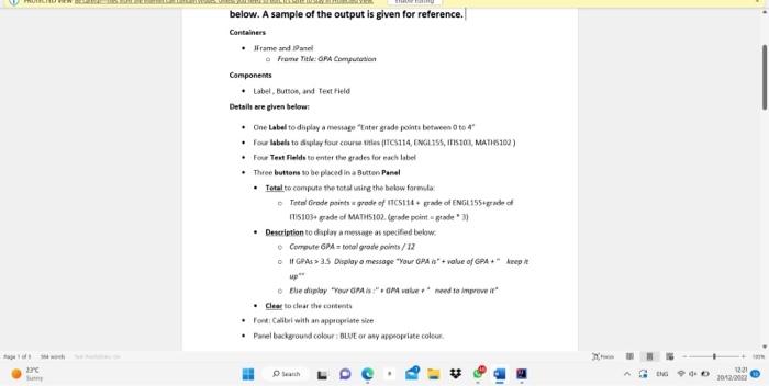  below. A sample of the output is given for reference. Cantainers