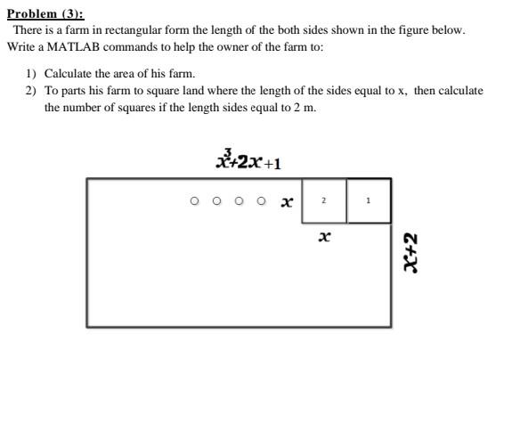 Problem (3): There is a farm in rectangular form the length