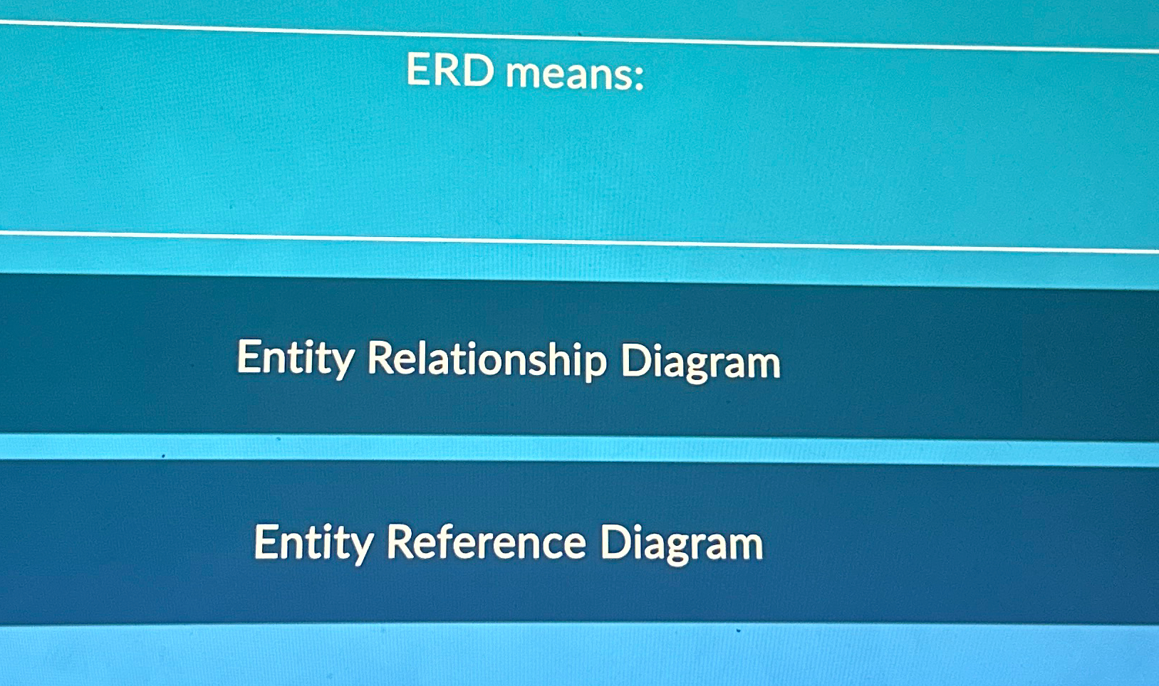  ERD means: Entity Relationship Diagram Entity Reference Diagram 