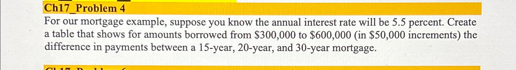Ch17_Problem 4\ For our mortgage example, suppose you know the annual
