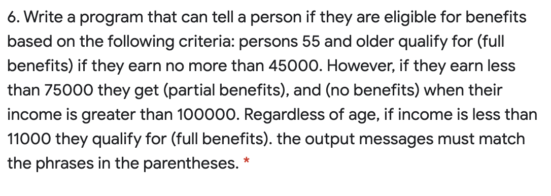 this is done in python 6. Write a program that can tell