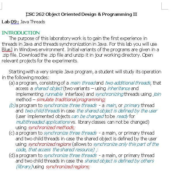 ESC 262 Object oriented Design & Programming II Lab 09 a