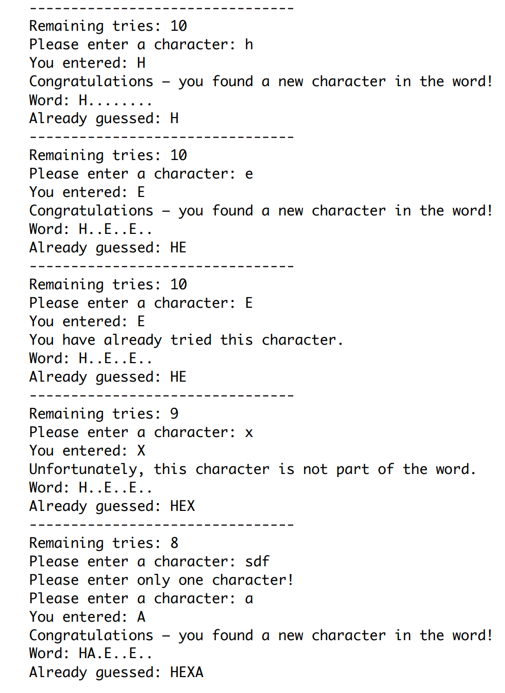 Write an C program game Hangman. The user has the option of
