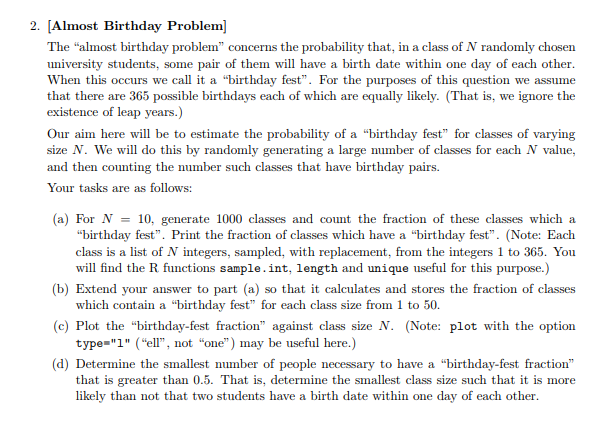2. [Almost Birthday Problem The "almost birthday problem" concerns the probability