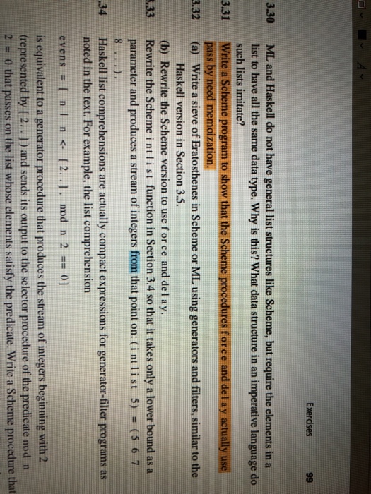  Exercises 3.30 ML and Haskell do not have general list structures