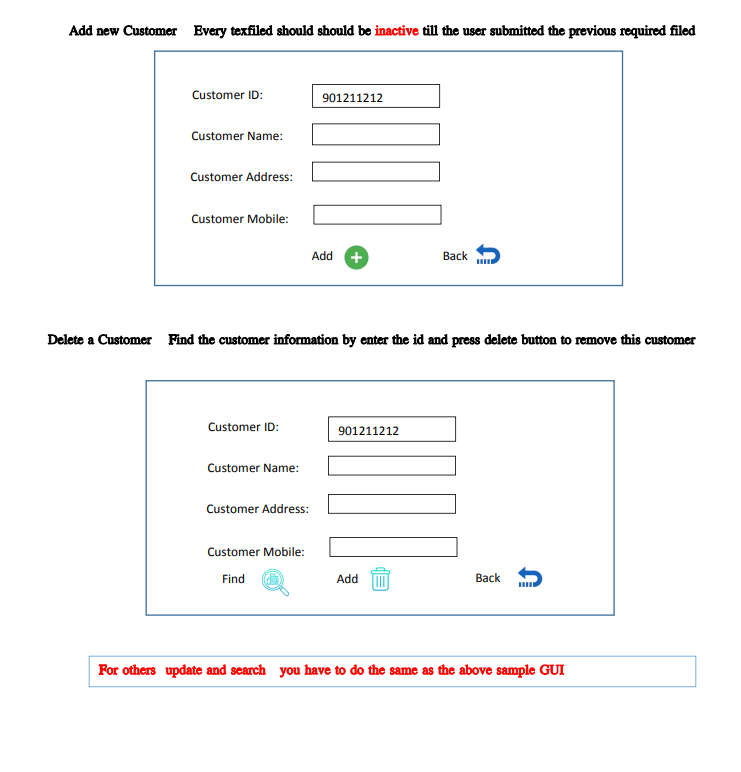 develop a GUI for rental media system Your Project should include Layouts