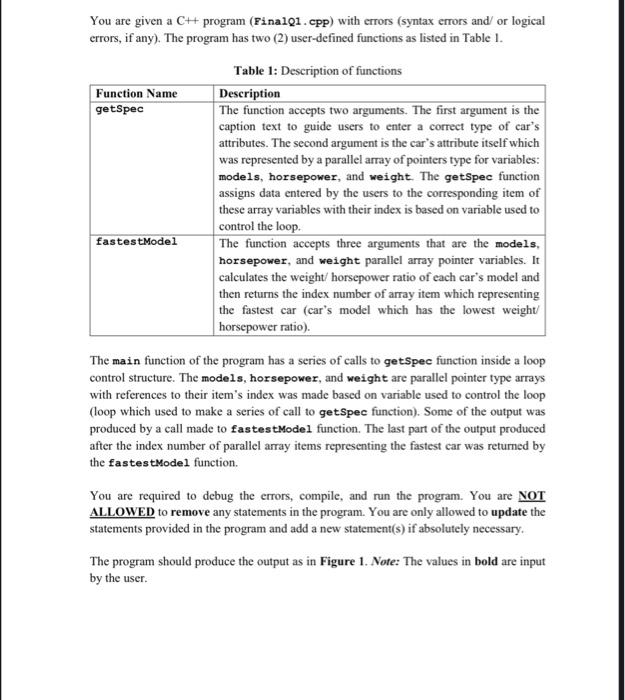  You are given a C++ program (Final01.cpp) with errors (syntax errors