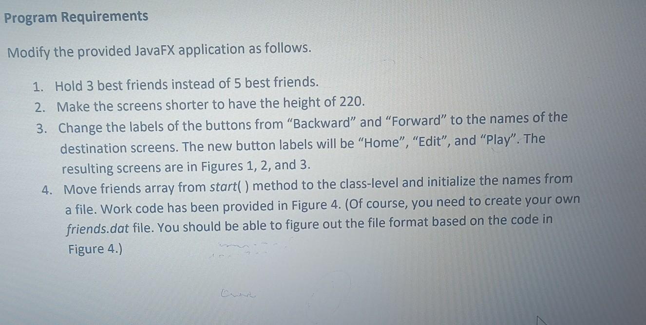 rogram Requirements Modify the provided JavaFX application as follows. 1. Hold