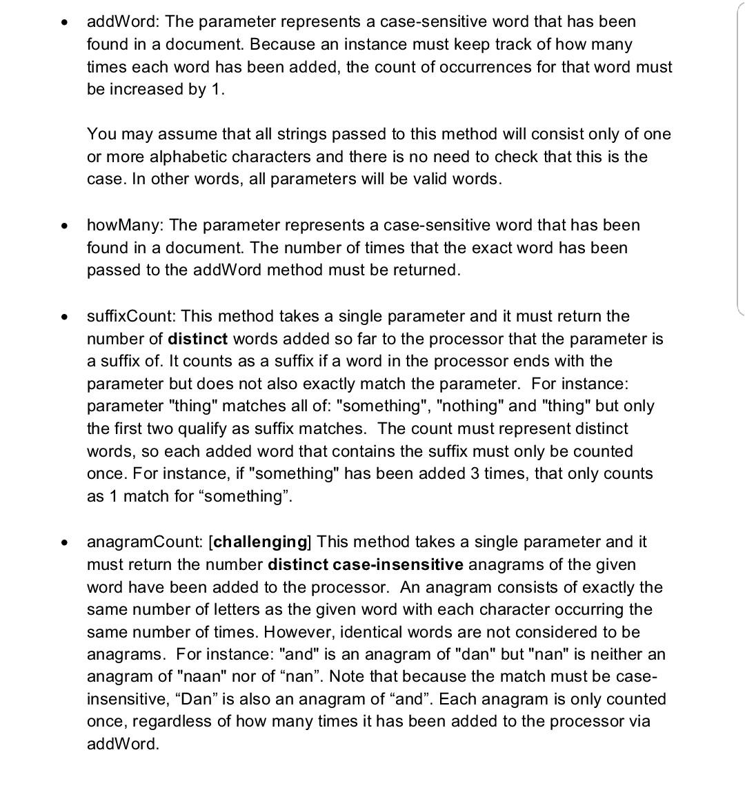  JAVA ** * Constructor for objects of class TextProcessor */ public