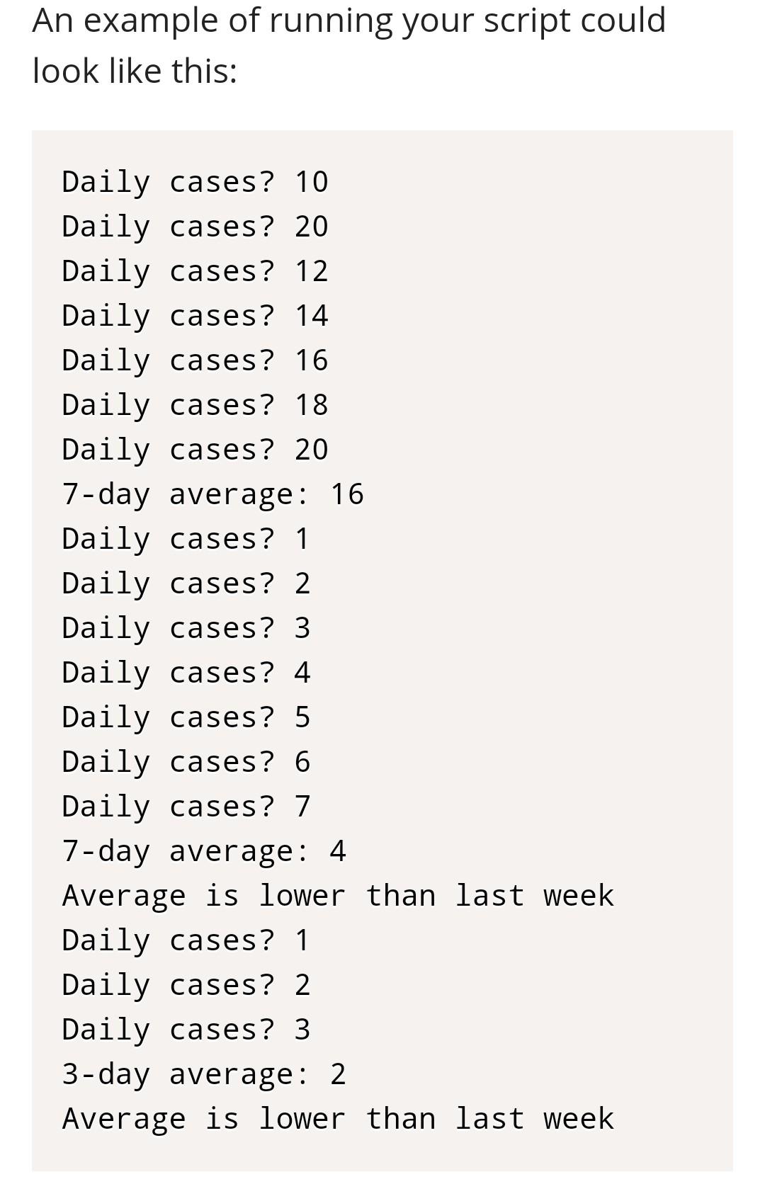 this week's average is higher or lower than last week's average. In