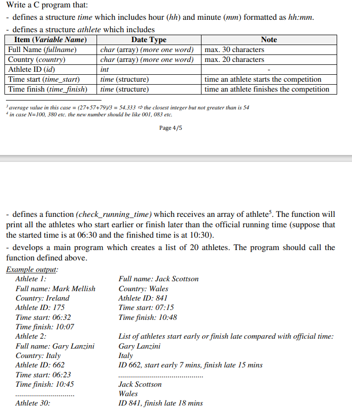 Write a C program that: - defines a structure time which