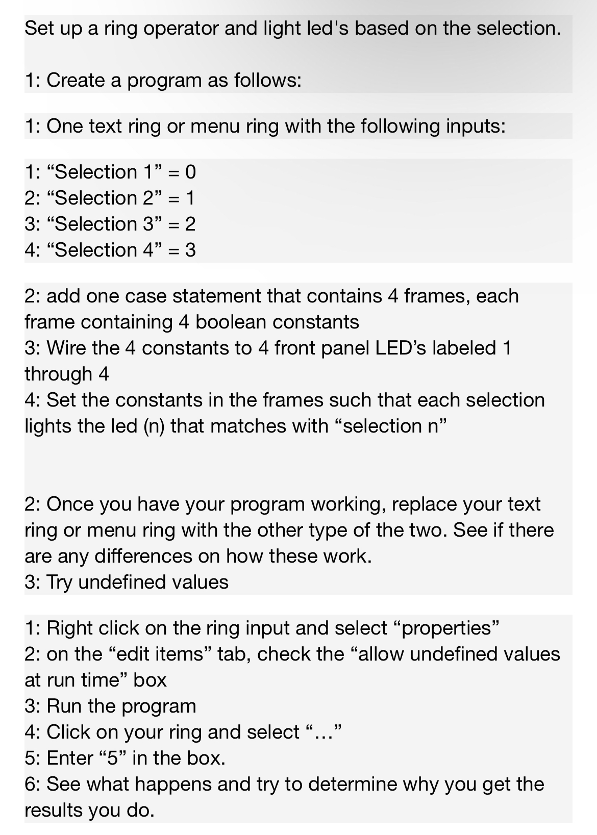  Set up a ring operator and light led's based on the