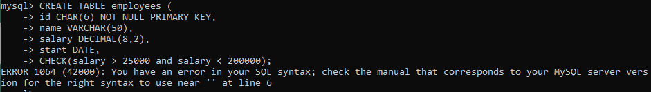 table named employees. Requirements: Each employee has: id, name, salary, and start.