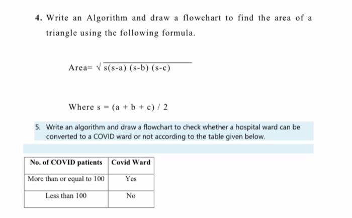  4. Write an Algorithm and draw a flowchart to find the