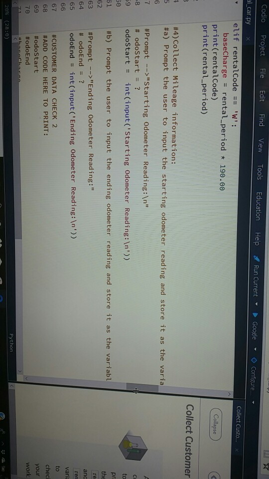 1 3 Starting Odometer Reading: Traceback (most recent call last): File "rental