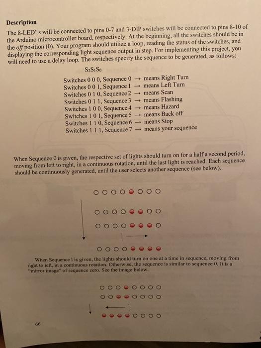 Arduino microcontroller, that uses three DIP switches to provide input and a