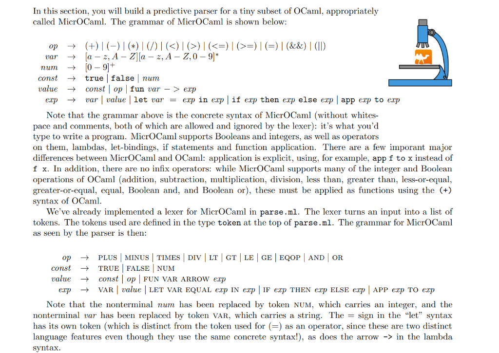  In this section, you will build a predictive parser for a