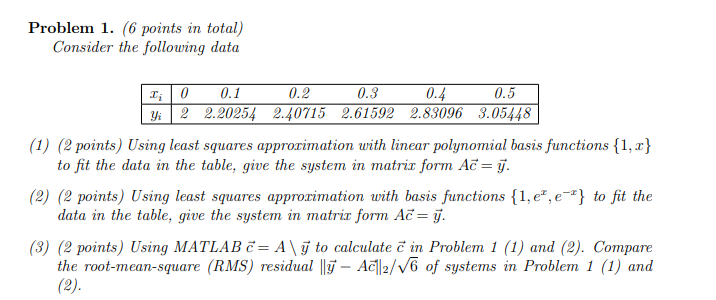 Problem 1. (6 points in total) Consider the following data 0.5