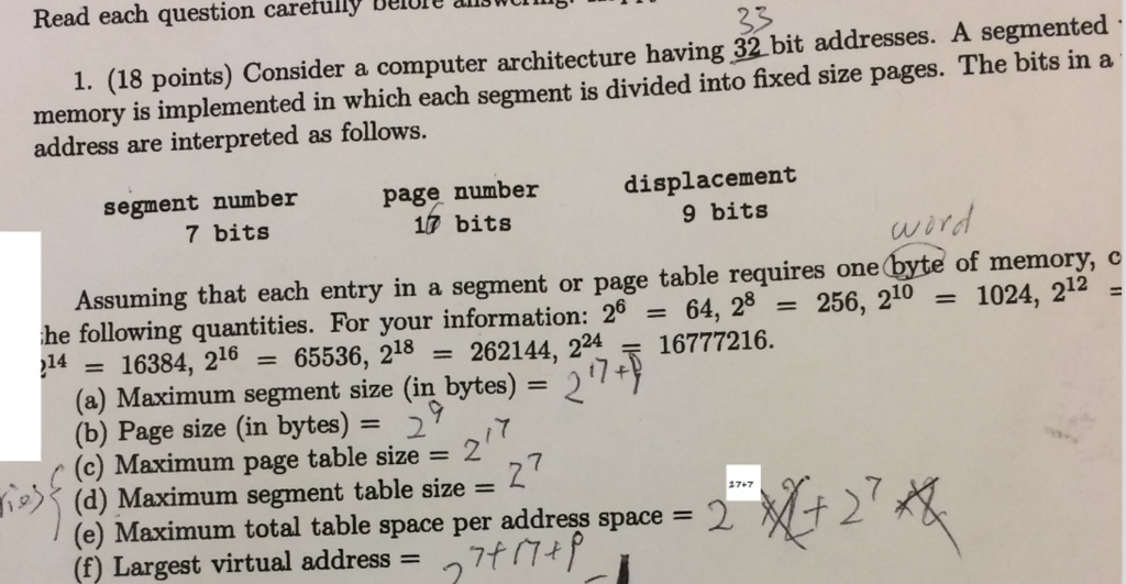 Need help memory segment problems . 33 1. (18 points) Consider a