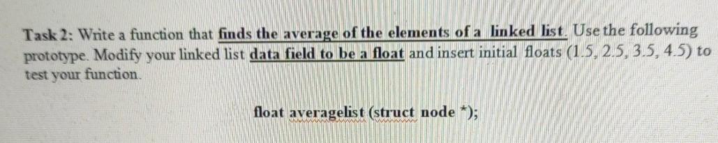  Task 2: Write a function that finds the average of the