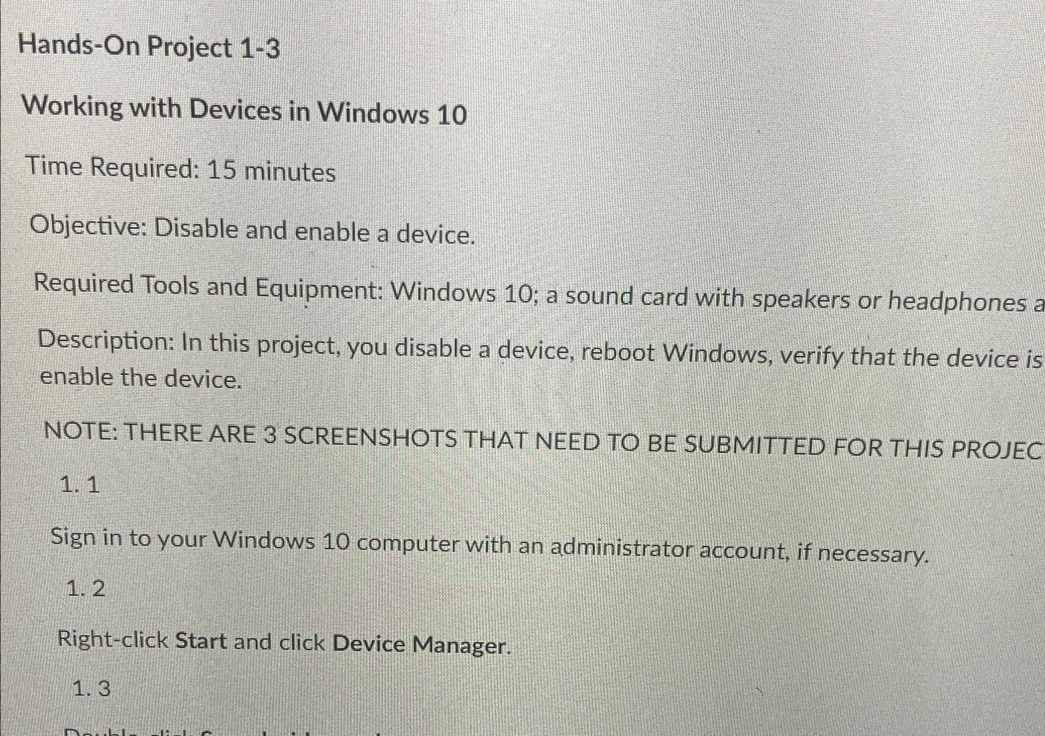  Hands-On Project 1-3 Working with Devices in Windows 10 Time Required: