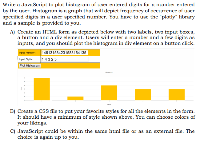  Write a JavaScript to plot histogram of user entered digits for