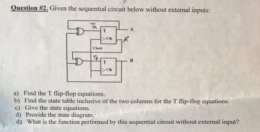  Given the sequential circuit below without external inputs: a) Find the