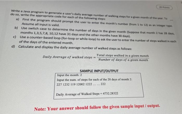 java1 Write a Java program to generate a user's daily average number