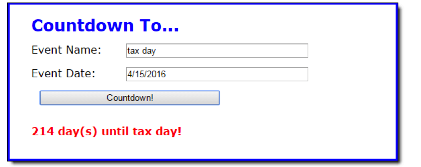 Covert the countdown application to functions: Note that there are two JavaScript