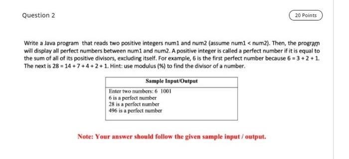  Question 2 20 Points Write a Java program that reads two