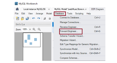 in database pull down tab as shown below): Save the SQL generated