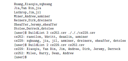 Write a bash script named buildList that generates lists by selecting the