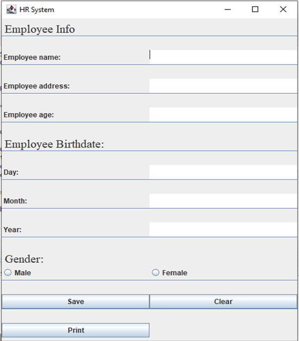 Implement the system based on the giving requirements. The GUI should