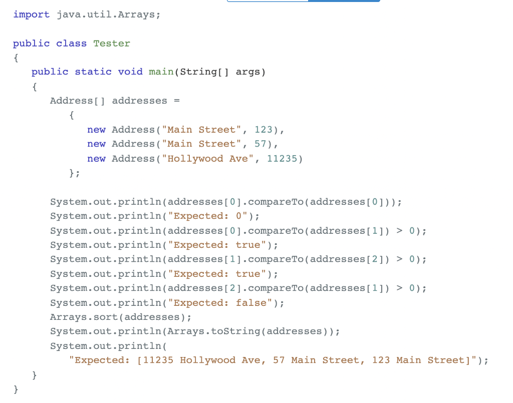 Have the Address class implement the Comparable interface. First compare the street