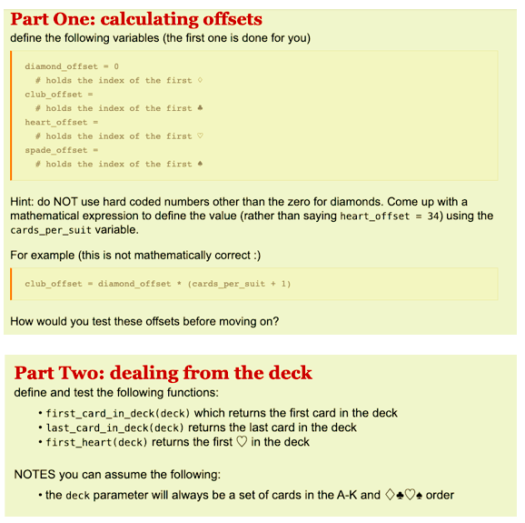 Please write the code in python Part One: calculating offsets define the