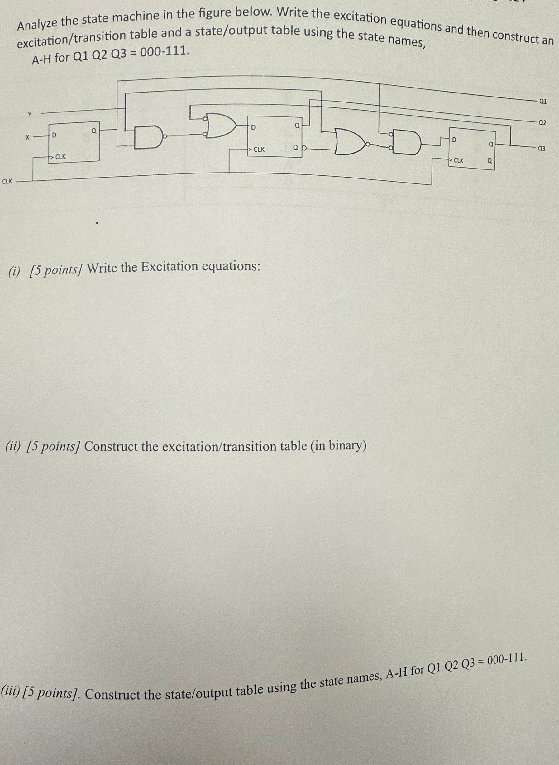 Analyze the state machine in the figure below. Write the excitation