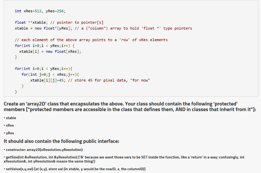 Below is 'float **xtable' 2D array in 'Pointers' lecture. int xRes-512, yRes