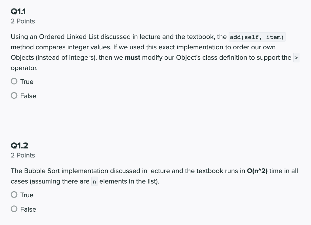  Q1.1 2 Points Using an Ordered Linked List discussed in lecture
