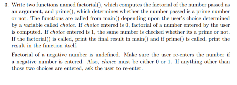 in c program please and thank you 3. Write two functions named