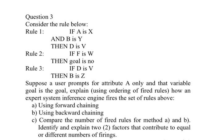  Question 3 Consider the rule below: Rule 1: IF A is
