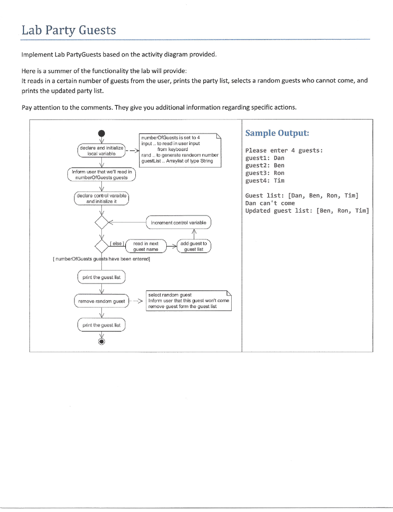 What is the code for this in Java? Lab Party Guests Implement