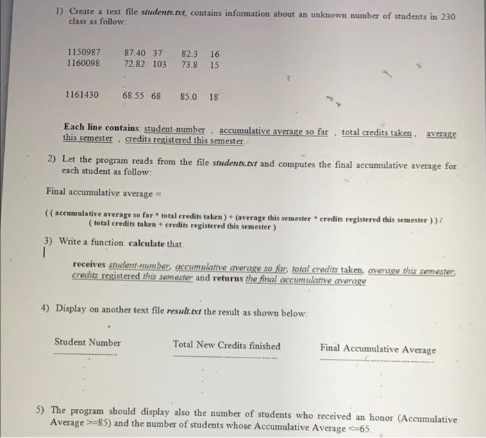 c program 1) Create a text file studens. Ax, contains information about