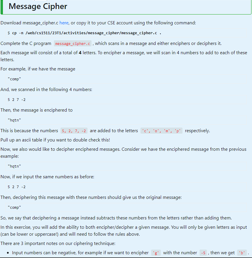 Plz code in C Message Cipher Download message_cipher.c here, or copy it