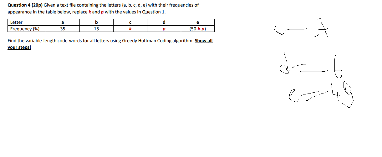  Question 4 (20p) Given a text file containing the letters {a,