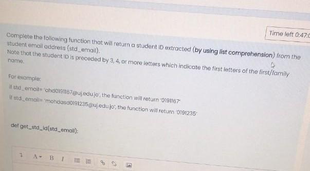  Time left 0:47:0 Complete the following function that will return a